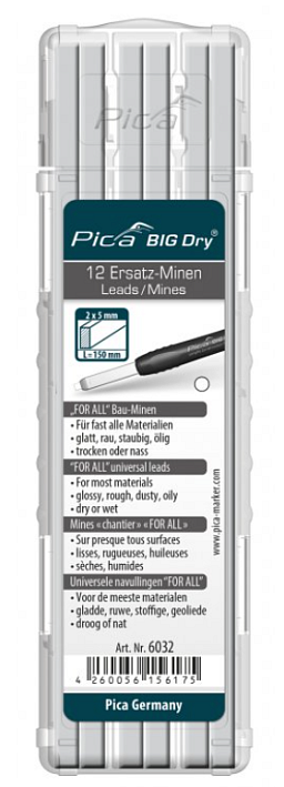 Obrázek pro produkt Pica - tuhy na většinu materiálů pro tesařskou tužku ( Barva: bílá )